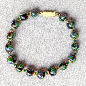 Venetian Murano Millefiori Glass Bead Bracelet 7 3/4”